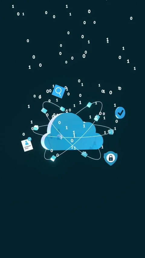 Animated Cloud Computing With Binary Code Data In Vertical Video. Stock Footage 287355451