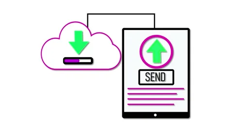 Animated cloud computing concept with tablet. Upload and download icon grap.. Stock Footage 309015548