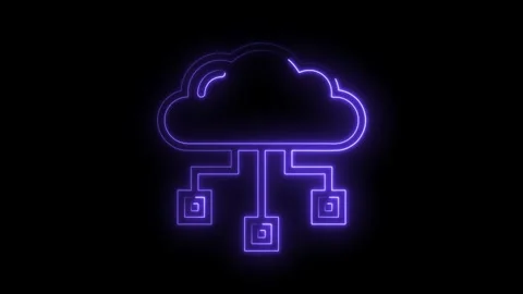 Animated cloud computing network symbol glows on black background data storage Stock Footage 322986164