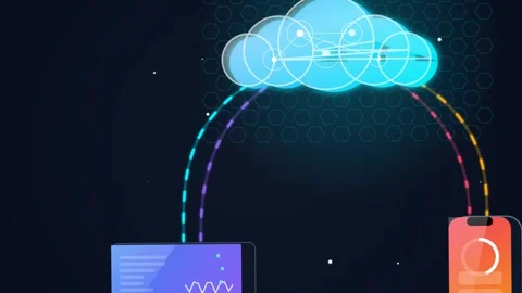 Animated Cloud Data Synchronization Between Laptop And Smartphone Stock Footage 340788166