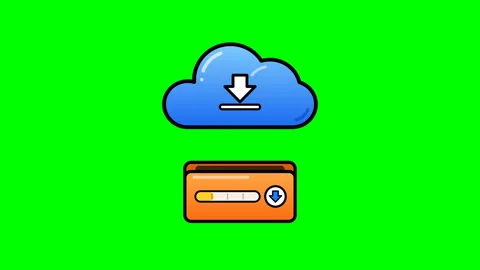 Animated Cloud Download Icon with Progress Bar and Checkmark on Green Screen Видео 347673185