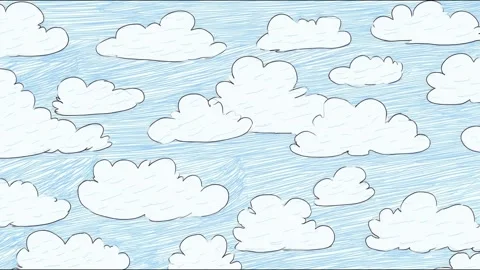 Animated cloud movement across blue sketched sky in continuous loop Stock Footage 314165884