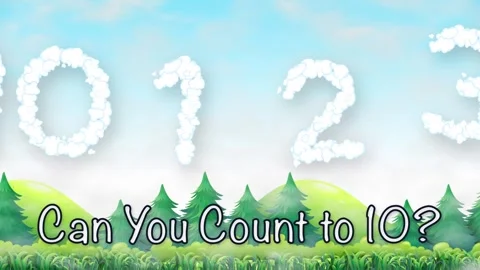 Animated Cloud Numbers Floating Over Cartoon Forest Landscape Background Stock Footage 342315602