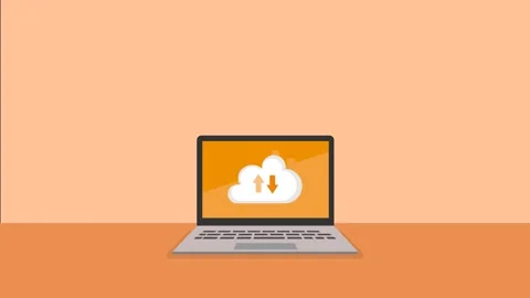 Animated Cloud Technology Workspace with Laptop and Copy Space Vidéo 337067589