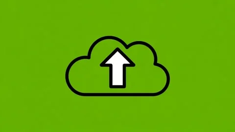 Animated cloud upload icon on green background digital data transfer concept Stock Footage 320816580