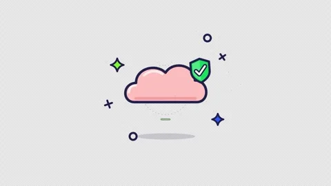 Animated Cloud Upload Success Icon with Checkmark and Stars Stockbeeldmateriaal 347471535