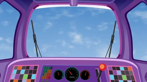 Animated Cockpit Flying Through Clear Blue Sky with Moving Clouds Stock Footage 346571366
