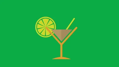Animated cocktail glass with lime slice sliding on green screen background loop Stock Footage 331643490