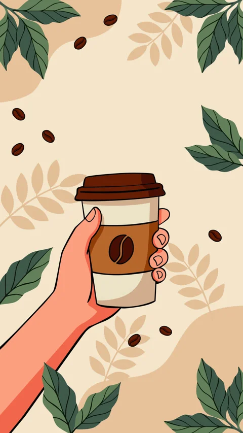 Animated Coffee Background with Hand Holding Takeaway Cup and Coffee Beans Stock Footage 344617666