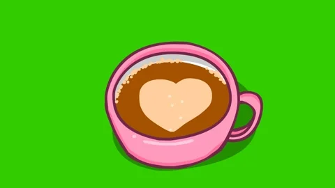 Animated Coffee Cup Heart Shape - Green Screen Video stock 282781240