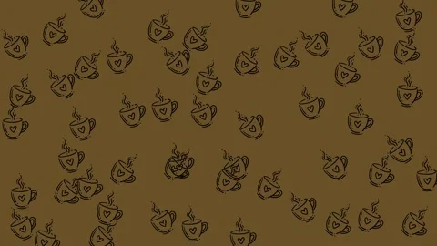 Animated coffee doodle icon seamless pattern with cups and beans in looping moti Vidéo 333977424