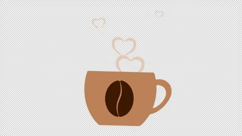 Animated coffee mug with coffee beans and hearts emerging from the mug. Video stock 338404069