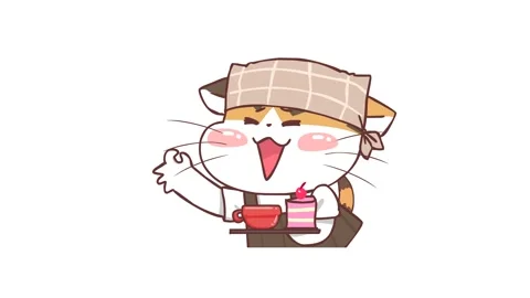 Animated Coffee Shop Cat Serving Cake and Coffee - White Background Stock Footage 282777616