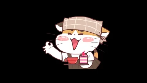Animated Coffee Shop Cat Serving Cake and Coffee - Transparent Background Stock Footage 282777619
