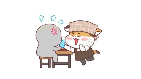 Animated Coffee Shop Cat Telling Customer to Calm Down - White Background 库存影片 282777580