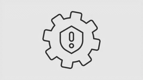 Animated cogwheel with shield and exclamation mark outline icon Stock Footage 344171314