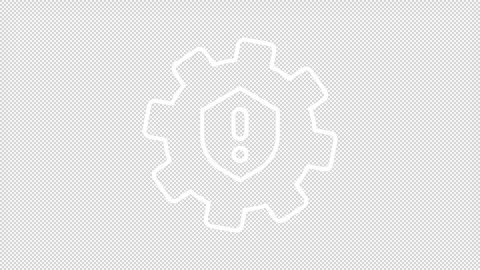 Animated cogwheel with shield and exclamation mark white line icon Stock Footage 346718587