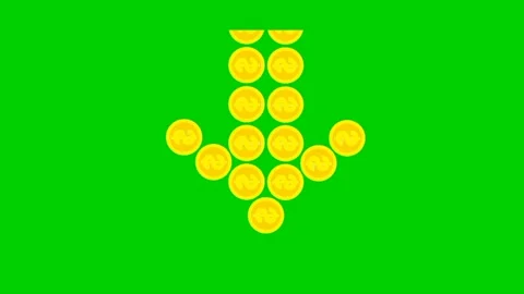 Animated coin arrow pointing down Stock Footage 234855028