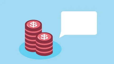 Animated coin stacks with blank speech bubble for financial message and bus.. Stock Footage 334263628