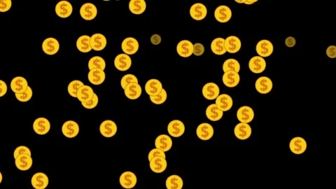 Animated Coins Raining on a Black Background Video stock 303382678