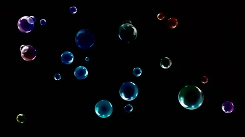 An animated colorful bubble background with a smooth black background Stock Footage 132355919