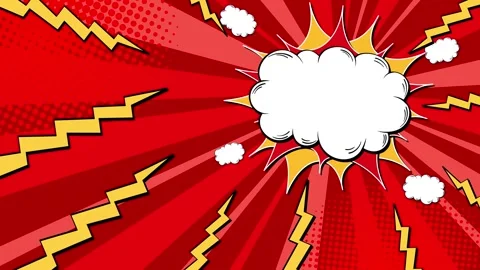 Animated comic book background with red sunburst rays and white speech bubb.. Stock Footage 334363383