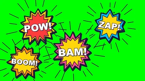 Animated Comic Book Style Action Sound Effects on Green Screen Stock Footage 348191459