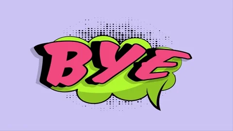 Animated comic book style bye text bubble on a purple background Stockbeeldmateriaal 346724595