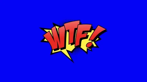 Animated comic book style WTF text bubble on a solid blue background Vidéo 346724611