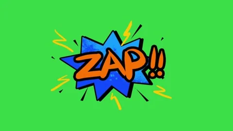 Animated comic book zap explosion with lightning bolts on green screen backgroun Video stock 329905440