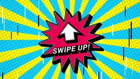 Animated Comic Style Swipe Up Icon with a Bold Arrow on a Vibrant Yellow an.. Видео 347302349