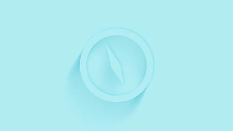 Animated compass icon with shadow on blue background. Neumorphism minimal style Video stock 159828841