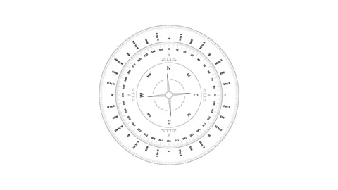 Animated Compass Rose Dial With Rotating Pointer Technical Navigation Video Stock Footage 333523544