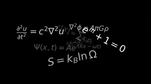 Animated Complex Math Equations Flying Outward on Black Background Stock Footage 336677074