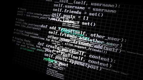 Animated computer code text overlays display social network references Stock Footage 318869275