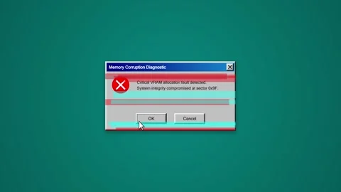 Animated Computer Error Message with Digital Glitch Effects Displaying a Cr.. Stock Footage 347347561