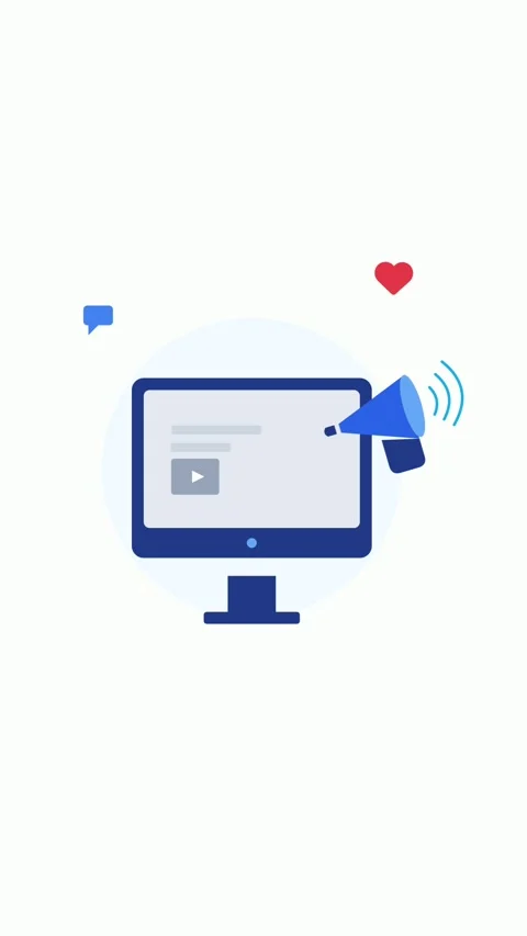 Animated computer screen with megaphone and social icons Stock Footage 328404630