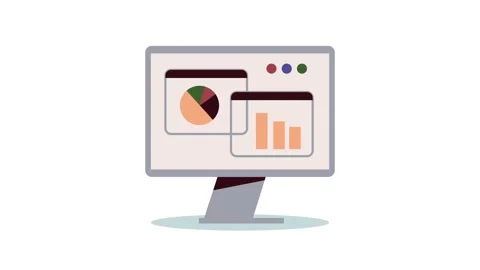 Animated computer screen showing pie chart and bar graph data analysis for .. Video stock 338312432