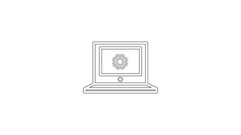 Animated computer setting icon. Line monitor with spanner turning gear anim.. Stock Footage 306557986