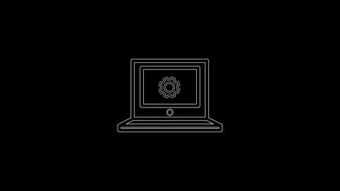 Animated computer setting icon. Line monitor with spanner turning gear anim.. Stock Footage 306557987