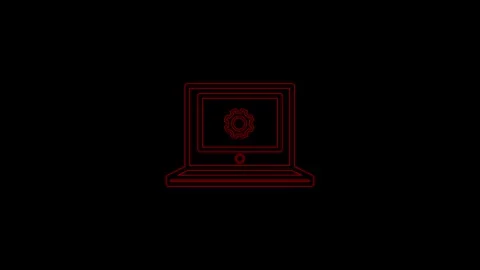 Animated computer setting icon. Line monitor with spanner turning gear anim.. Видео 306557988