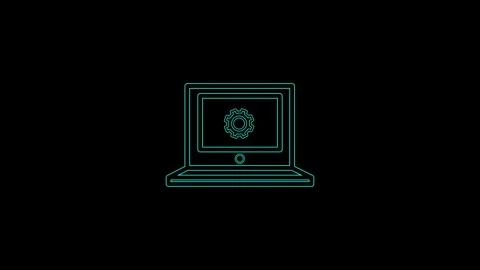Animated computer setting icon. Line monitor with spanner turning gear anim.. Stock Footage 306557991