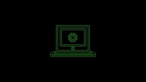 Animated computer setting icon. Line monitor with spanner turning gear anim.. Stock Footage 306557995