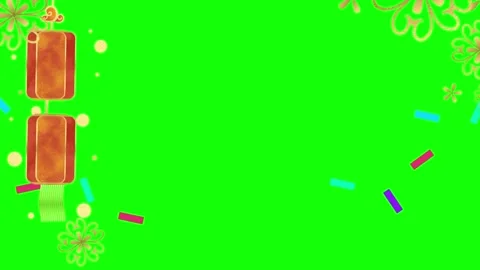 Animated confetti and gold decorations on green background Video stock 336591004