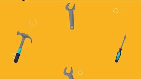 Animated construction tools floating on vibrant yellow background for indus.. Stock Footage 339258085