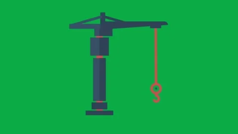 Animated construction tower crane rotating on green screen background for video Stock Footage 332282569