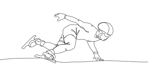 Animated continuous line drawing of Speed skating athlete Stock Footage 167351440