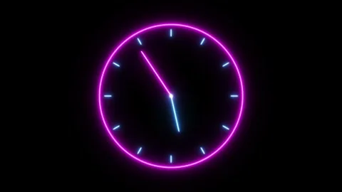 Animated continuous looping neon clock with 24 hours rotating life Stock Footage 270907989