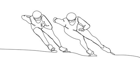 Animated continuous one line drawing of Speed skating athletes Stock Footage 167600604