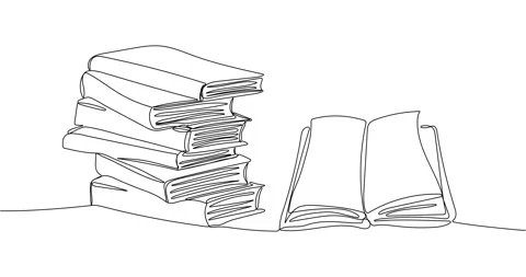Animated continuous one line drawing of stack of books with open book Stock Footage 167766517